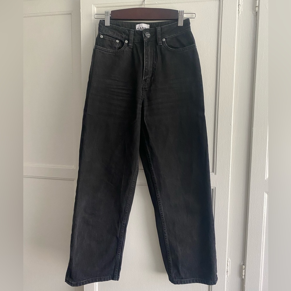 GANNI wide leg cropped jeans high rise